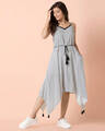 Shop Women's White Striped Belted Strappy High Low Dress