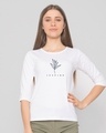 Shop Inspire Leaf Round Neck 3/4 Sleeve T-Shirt White-Front