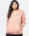 Shop Women's Plus Size Solid Stylish Casual Winter Zipper Hooded Sweatshirt-Front
