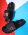 Shop Men's Black Ironman Printed Adjustable Strap Comfysole Sliders-Front