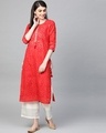 Shop Women's Red Cotton Embellished A Line Kurta-Front