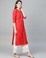 Shop Women's Red Cotton Embellished A Line Kurta-Full