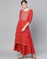Shop Women's Red Cotton Embroidered A Line Kurta-Front