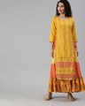 Shop Women's Rayon Yellow Embroidered Layered Kurta-Front