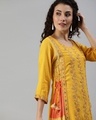 Shop Women's Rayon Yellow Embroidered Layered Kurta