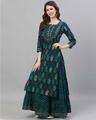 Shop Women's Cotton Navy Blue Yoke Embellished Straight Kurta Skirt Set-Front