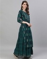 Shop Women's Cotton Navy Blue Yoke Embellished Straight Kurta Skirt Set-Design