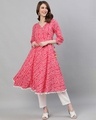 Shop Women's Cotton Pink Bandhani Printed Anarkali Kurta-Front