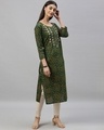 Shop Women's Green Yoke Design Bandhani A Line Kurta-Front