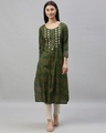 Shop Women's Green Yoke Design Bandhani A Line Kurta