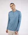 Shop Island Blue Full Sleeve Henley T-Shirt-Front