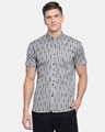 Shop Grey Stripes Handwoven Ikat Shirt-Front