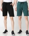 Shop Jet Black Dark Forest Green Zipper Shorts Combo-Front