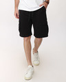 Shop Jet Black  Fleece Cargo Pocket Shorts-Front