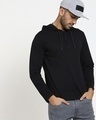 Shop Men's Black Henley Hoodie T-shirt-Front