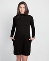 Shop Jet Black High Neck Slim Fit Pocket Dress-Front