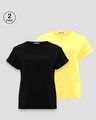 Shop Pack of 2 Women's Black & Yellow Boyfriend T-shirt-Front