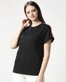 Shop Women's Black & Pink Side Panel Boyfriend T-shirt-Front
