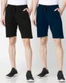 Shop Jet Black Navy Blue Zipper Shorts Combo-Front