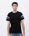Shop Jet Black-White-Capri Blue Sports Trim T-Shirt-Front