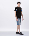 Shop Jet Black-White-Capri Blue Sports Trim T-Shirt-Full