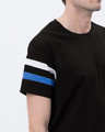 Shop Jet Black-White-Capri Blue Sports Trim T-Shirt