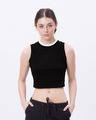 Shop Jet Black-White Contrast Rib Tank Top-Front