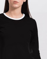 Shop Jet Black-White 3/4th Sleeve Ringer T-Shirt