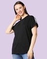 Shop Jet Black-White Side Panel Boyfriend T-Shirt-Front