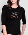 Shop Just Chill Geometric Round Neck 3/4 Sleeve T-Shirt Black-Front