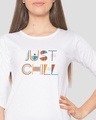Shop Just Chill Geometric Round Neck 3/4 Sleeve T-Shirt White-Front