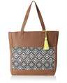 Shop Pu Leather And Canvas Printed Multicolor Tote Bag-Front