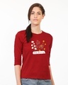 Shop Keep Blooming Flowers Round Neck 3/4th Sleeve T-Shirt Bold Red-Front