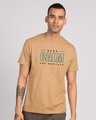 Shop Keep Calm And Meditate Half Sleeve T-Shirt - Dusty Beige-Front