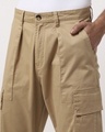 Shop Khaki Cargo Chino Joggers with Pleats