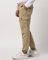 Shop Men's Khaki Snap Pocket Cargo Jogger Pants-Front