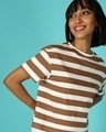 Shop Women's Brown & White Stripe Relaxed Fit Short Top-Front