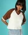 Shop Women's Brown & White Color Block Relaxed Fit Short Top-Front