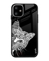 Shop Kitten Mandala Printed Premium Glass Cover For iPhone 11 (Impact Resistant, Matte Finish)-Front