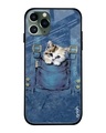Shop Kitty In Pocket Printed Premium Glass Cover For iPhone 11 Pro Max (Impact Resistant, Matte Finish)-Front