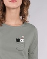 Shop Kitty Pocket Love Round Neck 3/4th Sleeve T-Shirt-Front