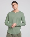 Shop Laurel Green Slit Neck Full Sleeve Henley T-shirt-Front
