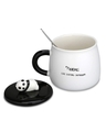 Shop Lazy Panda Printed Combo Ceramic Mug With Lid Spoon & Key Chain (450 ml, Black, Single piece )-Design