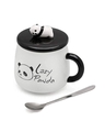 Shop Lazy Panda Printed Combo Ceramic Mug With Lid Spoon & Key Chain (450 ml, Black, Single piece )-Full
