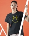 Shop Let's Rock Smiley Boyfriend T-Shirt Black-Front