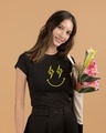 Shop Let's Rock Smiley Half Sleeve Printed T-Shirt Black-Front