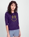 Shop Let's Rock Smiley Round Neck 3/4 Sleeve T-Shirt Parachute Purple-Front