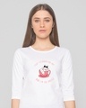 Shop Women's White Lite Teeskodam Oka Typography 3/4th Sleeve Slim Fit T-shirt-Front
