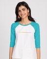 Shop Women's Blue & White Live Laugh Love Strip 3/4th Sleeve Slim Fit Raglan T-shirt-Front