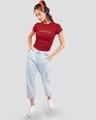 Shop Live Love Strip Half Sleeve Printed T-Shirt Bold Red-Full
